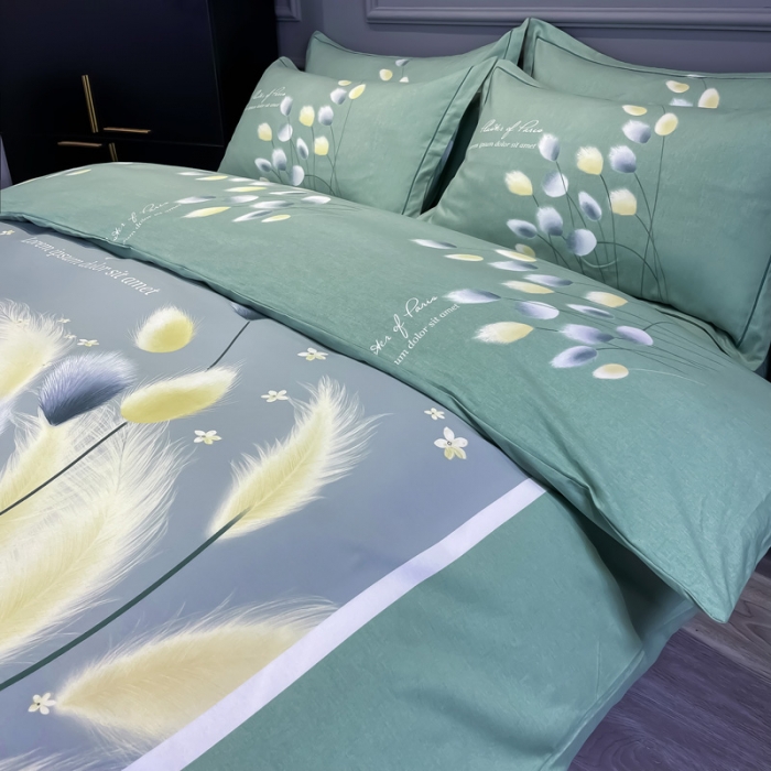 91家纺网 家纺一手货源 找家纺 金爱家 2021新款大版磨毛花卉系列四件套 雪见-绿