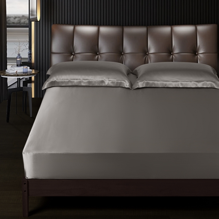 91家纺网 家纺一手货源 找家纺 雅韵诗真丝馆 2023新款真丝床笠 太空灰