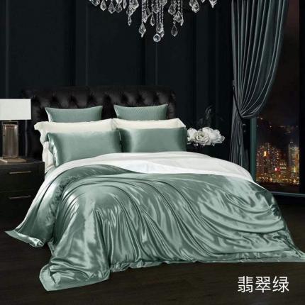 91家纺网 家纺一手货源 找家纺 雅韵诗真丝馆 2023新款素色真丝四件套 素色翡翠绿