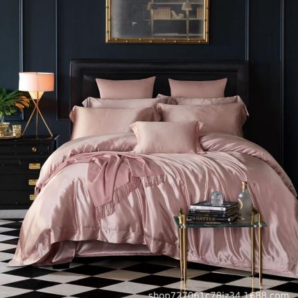 91家纺网 家纺一手货源 找家纺 雅韵诗真丝馆 2023新款素色真丝四件套 素色樱花粉