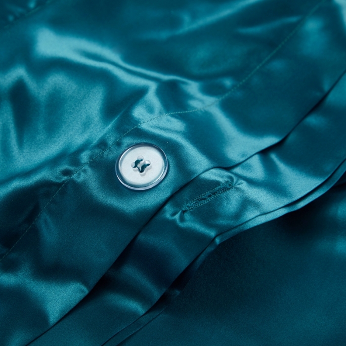 91家纺网 家纺一手货源 找家纺 雅韵诗真丝馆 2023新款素色真丝四件套 蕾丝孔雀蓝