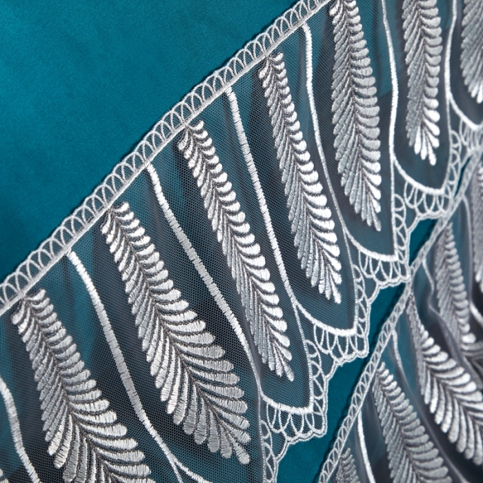 91家纺网 家纺一手货源 找家纺 雅韵诗真丝馆 2023新款素色真丝四件套 蕾丝孔雀蓝