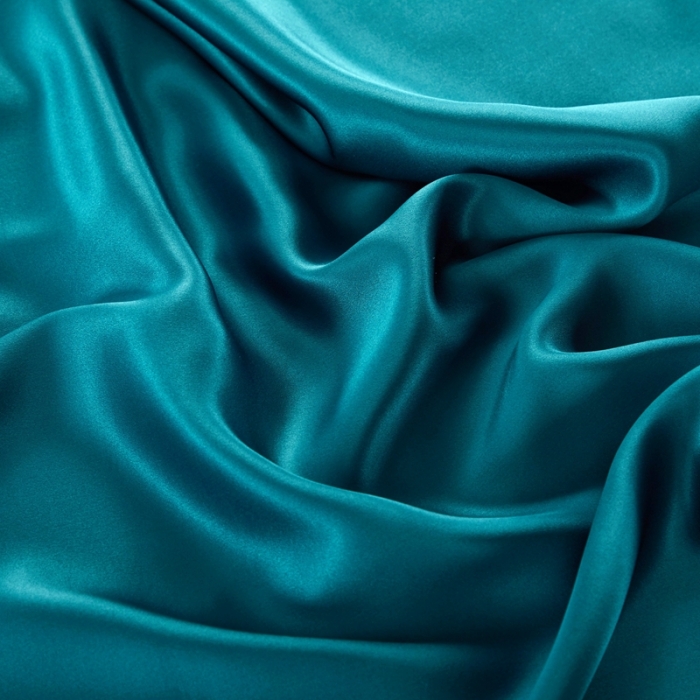 91家纺网 家纺一手货源 找家纺 雅韵诗真丝馆 2023新款素色真丝四件套 蕾丝孔雀蓝