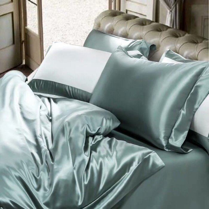 91家纺网 家纺一手货源 找家纺 雅韵诗真丝馆 2023新款素色真丝四件套 素色翡翠绿