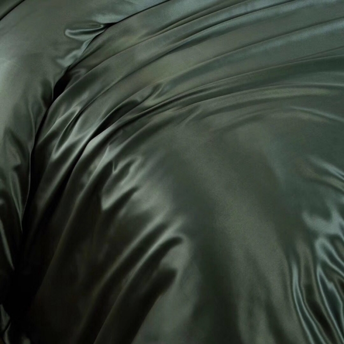 91家纺网 家纺一手货源 找家纺 雅韵诗真丝馆 2023新款素色真丝四件套 素色橄榄绿