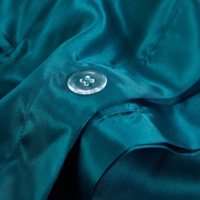 91家纺网 家纺一手货源 找家纺 雅韵诗真丝馆 2023新款素色真丝四件套 素色孔雀蓝