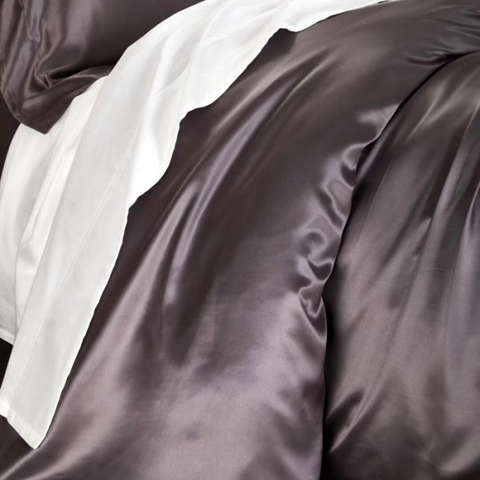 91家纺网 家纺一手货源 找家纺 雅韵诗真丝馆 2023新款素色真丝四件套 素色深灰