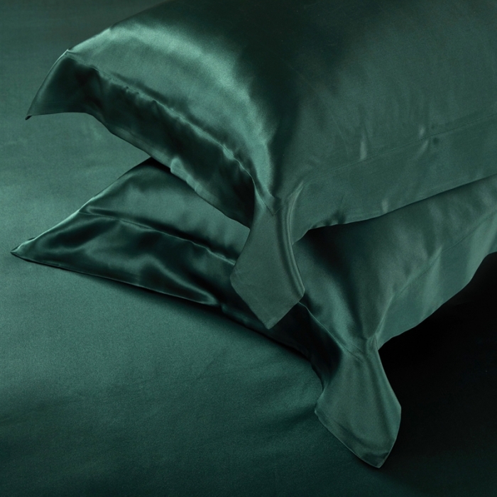 91家纺网 家纺一手货源 找家纺 雅韵诗真丝馆 2023新款素色真丝四件套 素色祖母绿