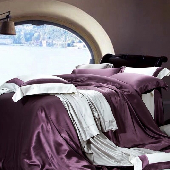 91家纺网 家纺一手货源 找家纺 雅韵诗真丝馆 2023新款素色真丝四件套 素色魅惑紫