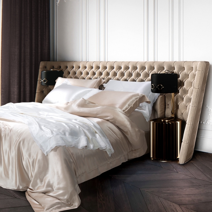 91家纺网 家纺一手货源 找家纺 雅韵诗真丝馆 2023新款素色真丝四件套 香槟金