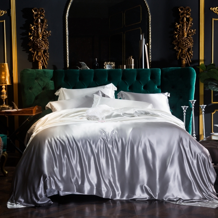 91家纺网 家纺一手货源 找家纺 雅韵诗真丝馆 2023新款素色真丝四件套 银灰