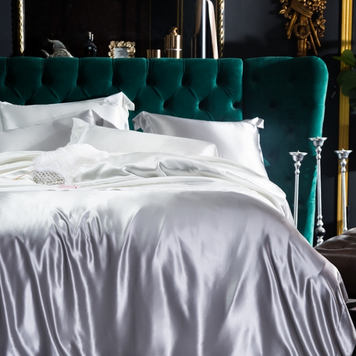 91家纺网 家纺一手货源 找家纺 雅韵诗真丝馆 2023新款素色真丝四件套 银灰