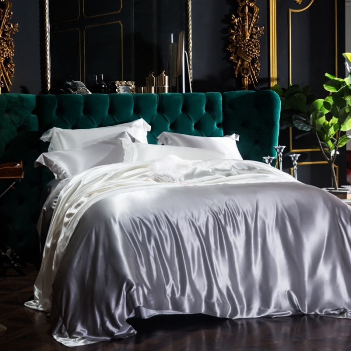 91家纺网 家纺一手货源 找家纺 雅韵诗真丝馆 2023新款素色真丝四件套 银灰