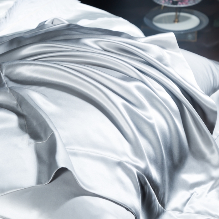 91家纺网 家纺一手货源 找家纺 雅韵诗真丝馆 2023新款素色真丝四件套 银灰