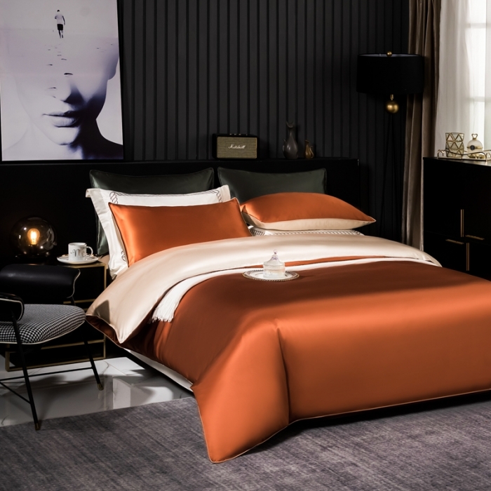 91家纺网 家纺一手货源 找家纺 （总）雅韵诗 2023新款简约款真丝素色双拼四件套（不退换）