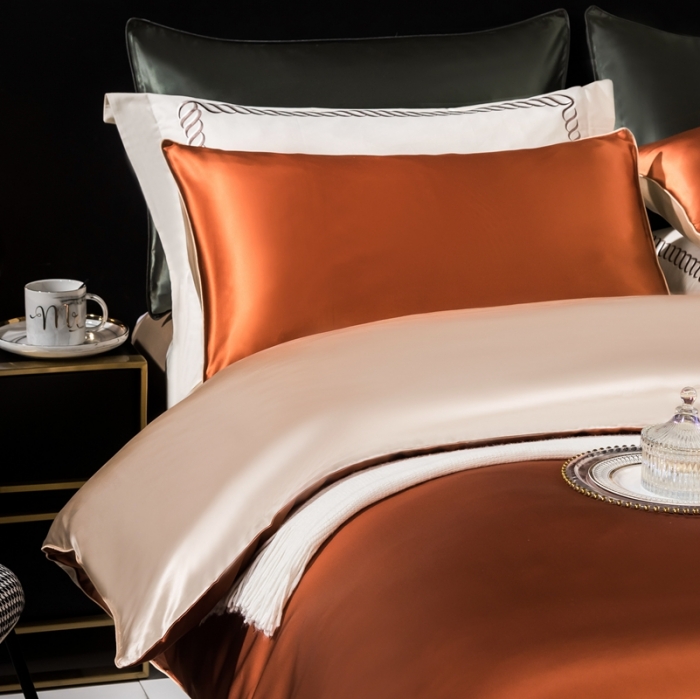 91家纺网 家纺一手货源 找家纺 （总）雅韵诗 2023新款简约款真丝素色双拼四件套（不退换）