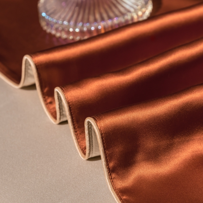 91家纺网 家纺一手货源 找家纺 雅韵诗 2023新款简约款真丝素色双拼四件套 爱马橙拼香槟