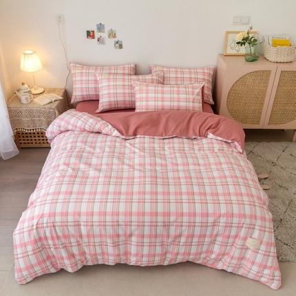91家纺网 家纺一手货源 找家纺 简冠家纺 2022新款水洗棉四件套 粉红色粉色心情