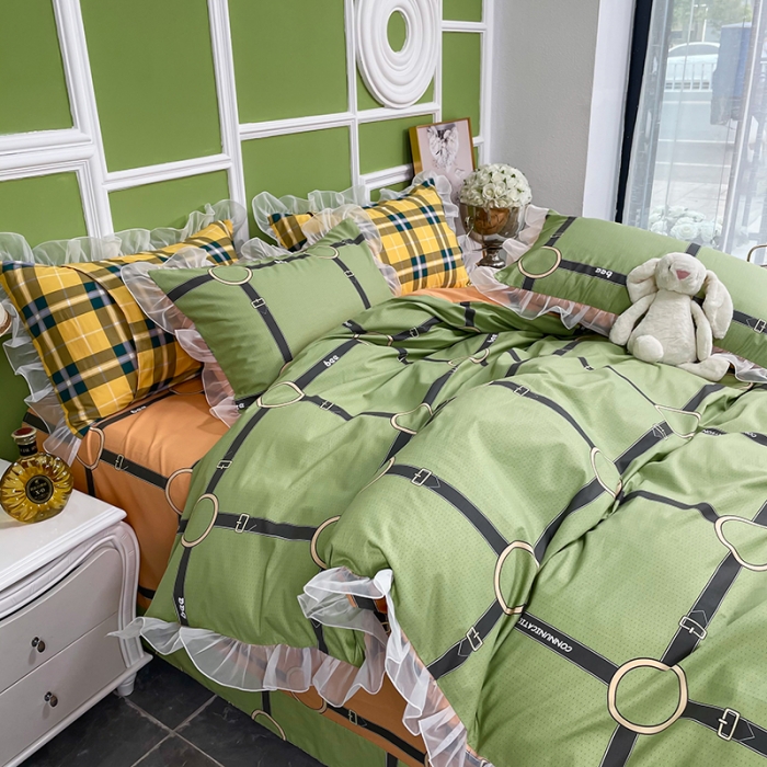 91家纺网 家纺一手货源 找家纺 品家居 2021新款80支全棉高端澳棉四件套 阁域-绿