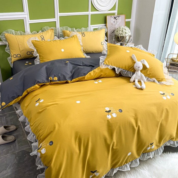 91家纺网 家纺一手货源 找家纺 品家居 2021新款80支全棉高端澳棉四件套 果味风情-黄