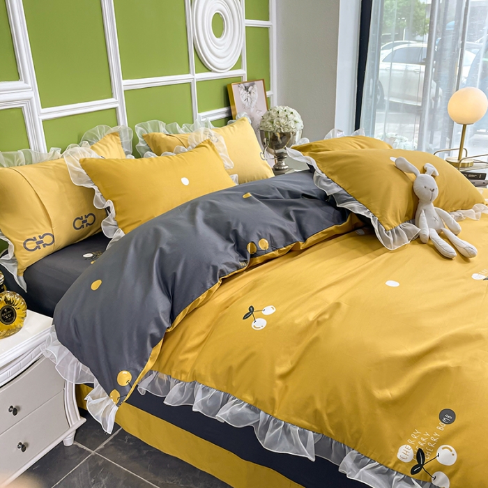 91家纺网 家纺一手货源 找家纺 品家居 2021新款80支全棉高端澳棉四件套 果味风情-黄