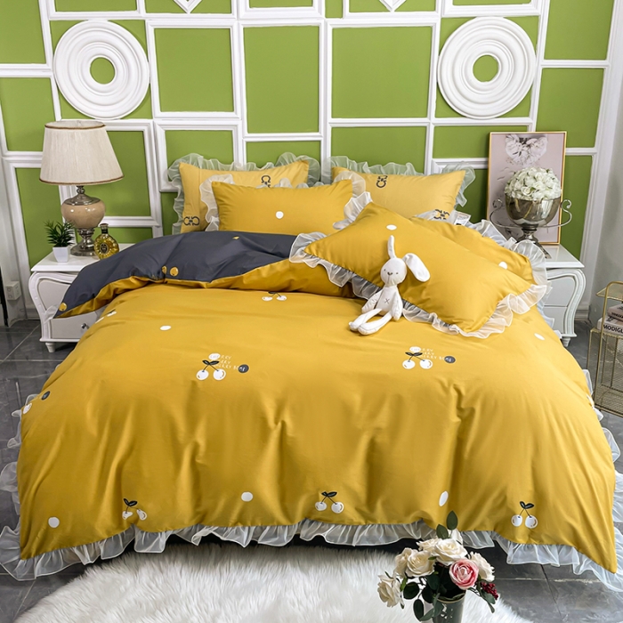 91家纺网 家纺一手货源 找家纺 品家居 2021新款80支全棉高端澳棉四件套 果味风情-黄