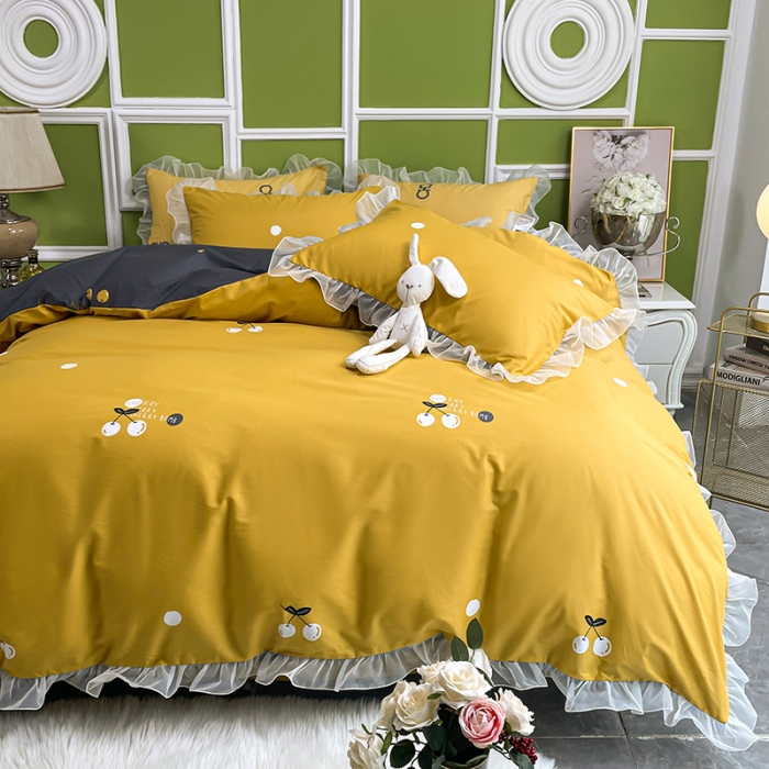 91家纺网 家纺一手货源 找家纺 品家居 2021新款80支全棉高端澳棉四件套 果味风情-黄