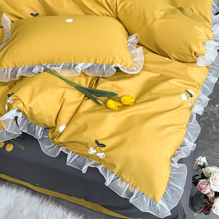 91家纺网 家纺一手货源 找家纺 品家居 2021新款80支全棉高端澳棉四件套 果味风情-黄