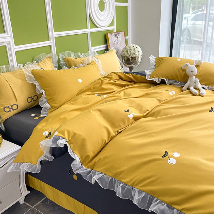 91家纺网 家纺一手货源 找家纺 品家居 2021新款80支全棉高端澳棉四件套 果味风情-黄