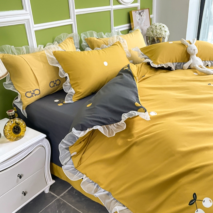 91家纺网 家纺一手货源 找家纺 品家居 2021新款80支全棉高端澳棉四件套 果味风情-黄