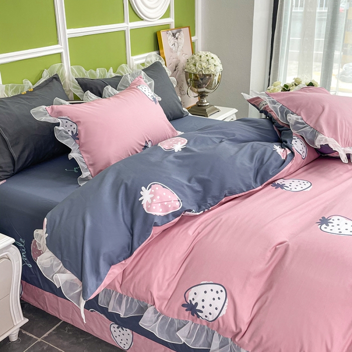 91家纺网 家纺一手货源 找家纺 品家居 2021新款80支全棉高端澳棉四件套 乐享-粉