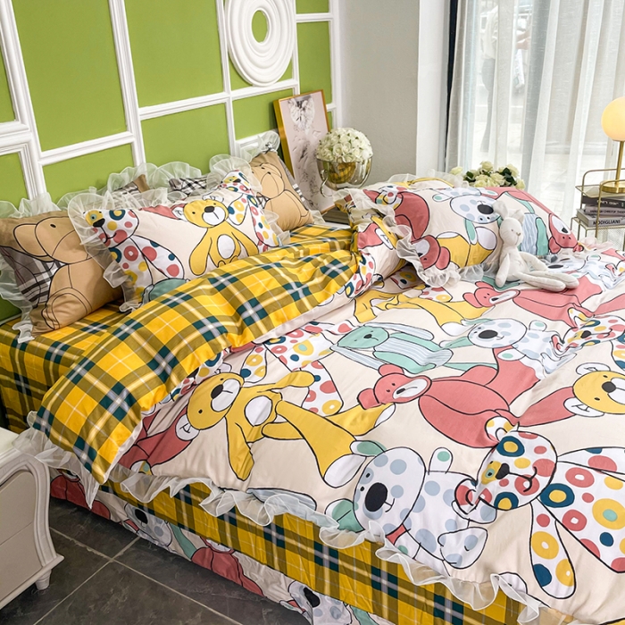 91家纺网 家纺一手货源 找家纺 品家居 2021新款80支全棉高端澳棉四件套 顽皮熊-米