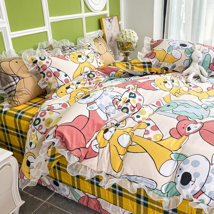 91家纺网 家纺一手货源 找家纺 品家居 2021新款80支全棉高端澳棉四件套 顽皮熊-米