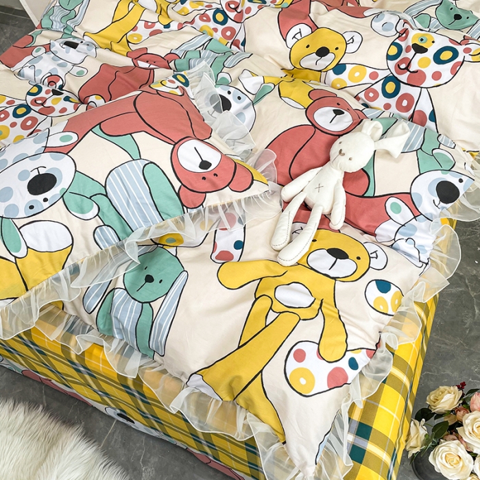 91家纺网 家纺一手货源 找家纺 品家居 2021新款80支全棉高端澳棉四件套 顽皮熊-米