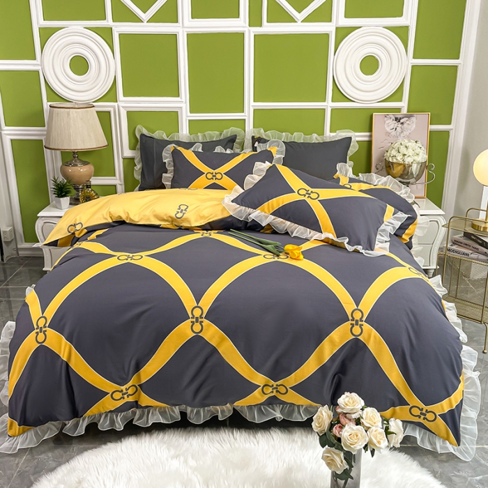 91家纺网 家纺一手货源 找家纺 品家居 2021新款80支全棉高端澳棉四件套 心动连接-灰