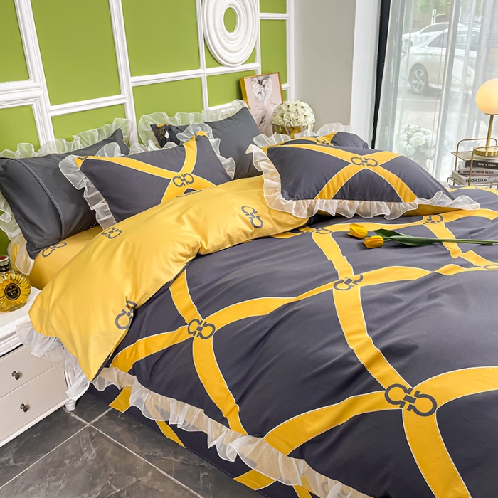 91家纺网 家纺一手货源 找家纺 品家居 2021新款80支全棉高端澳棉四件套 心动连接-灰