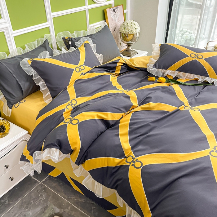 91家纺网 家纺一手货源 找家纺 品家居 2021新款80支全棉高端澳棉四件套 心动连接-灰