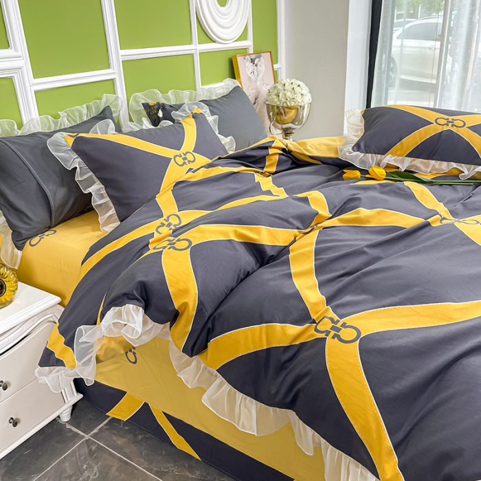 91家纺网 家纺一手货源 找家纺 品家居 2021新款80支全棉高端澳棉四件套 心动连接-灰