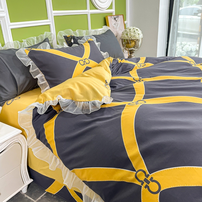 91家纺网 家纺一手货源 找家纺 品家居 2021新款80支全棉高端澳棉四件套 心动连接-灰