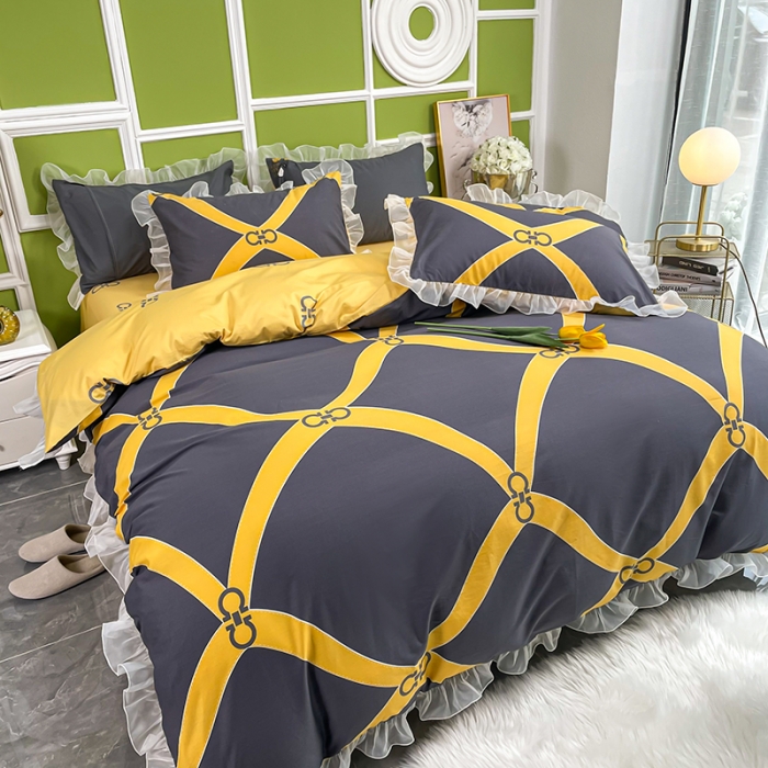 91家纺网 家纺一手货源 找家纺 品家居 2021新款80支全棉高端澳棉四件套 心动连接-灰