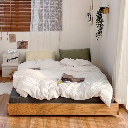 91家纺网 家纺一手货源 找家纺 安莱生活 新款纯色混搭风全棉水洗棉四件套盐白+深灰+奶黄草绿