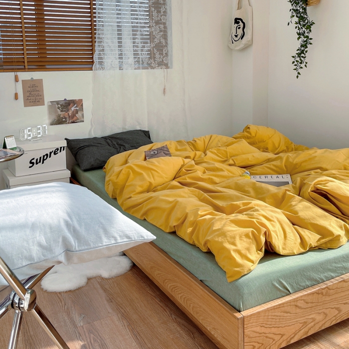 91家纺网 家纺一手货源 找家纺 （总）安莱生活 新款纯色混搭风全棉水洗棉四件套