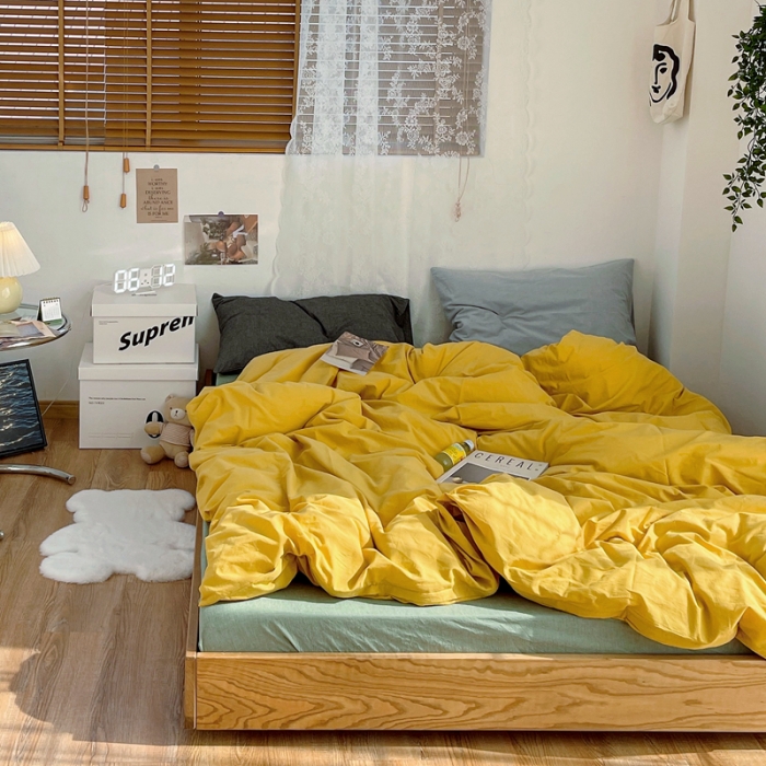 91家纺网 家纺一手货源 找家纺 （总）安莱生活 新款纯色混搭风全棉水洗棉四件套