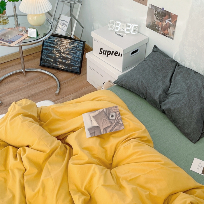 91家纺网 家纺一手货源 找家纺 （总）安莱生活 新款纯色混搭风全棉水洗棉四件套