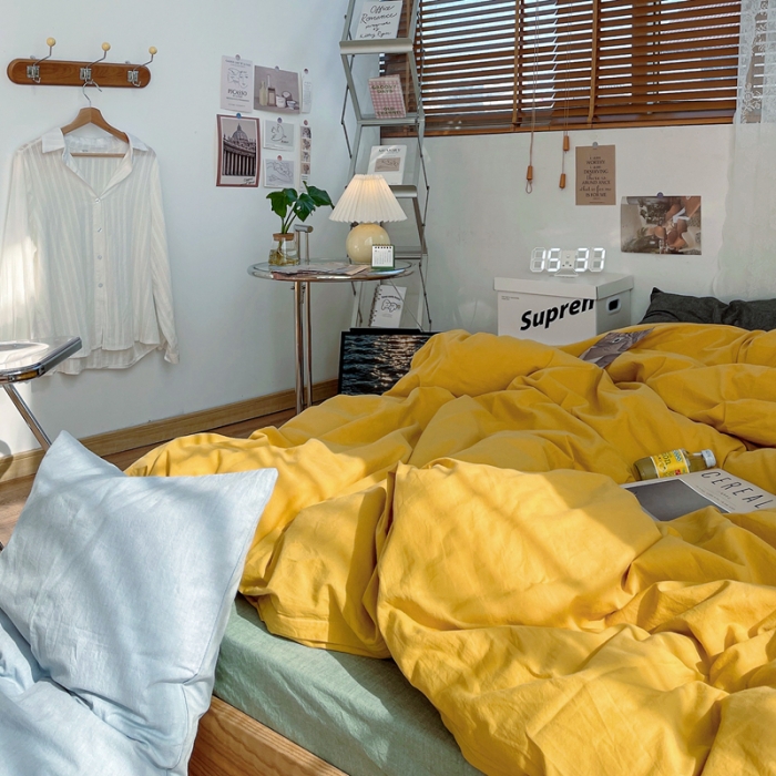 91家纺网 家纺一手货源 找家纺 （总）安莱生活 新款纯色混搭风全棉水洗棉四件套