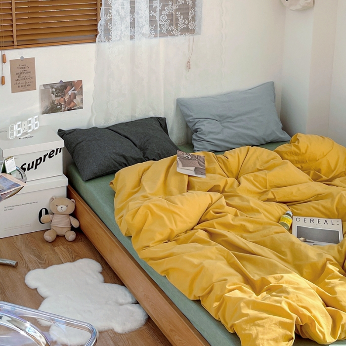 91家纺网 家纺一手货源 找家纺 （总）安莱生活 新款纯色混搭风全棉水洗棉四件套