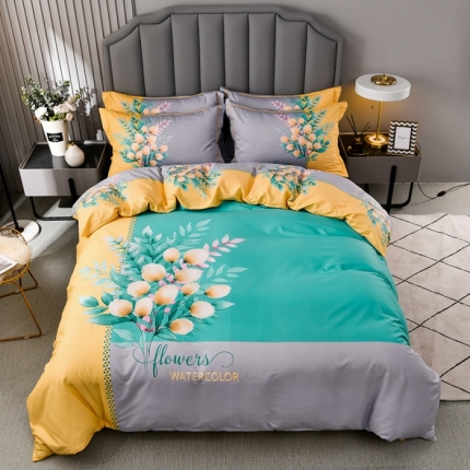 91家纺网 家纺一手货源 找家纺 润淳 2025全棉13372大版印花四件套纯棉 夏日香氛绿