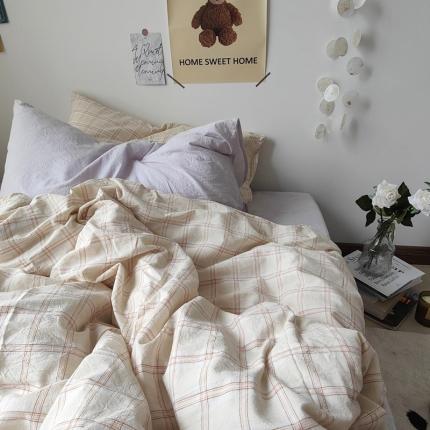 91家纺网 家纺一手货源 找家纺 （总）恋恋三季 2021新款全棉色织水洗棉四件套-华夫香芋