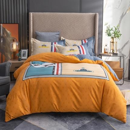 91家纺网 家纺一手货源 找家纺 梧桐树 2021新款大版印花生态磨毛四件套 浪漫时节橙色