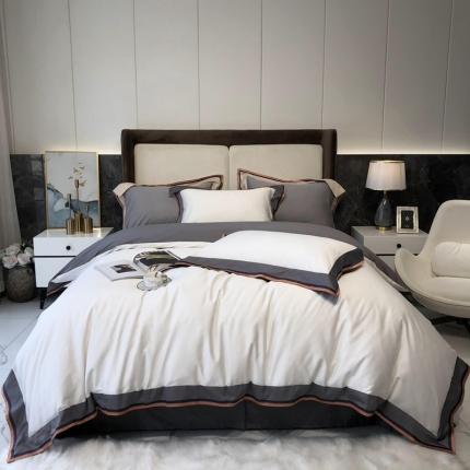 91家纺网 家纺一手货源 找家纺 太古汇家居 2021新款澳棉双拼绣线邂逅四件套 贵族白